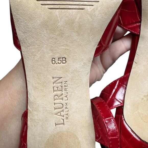 LAUREN by RALPH LAUREN Kyla
Crocodile Embossed Leather Sandal Red Size 6.5 - Picture 7 of 7